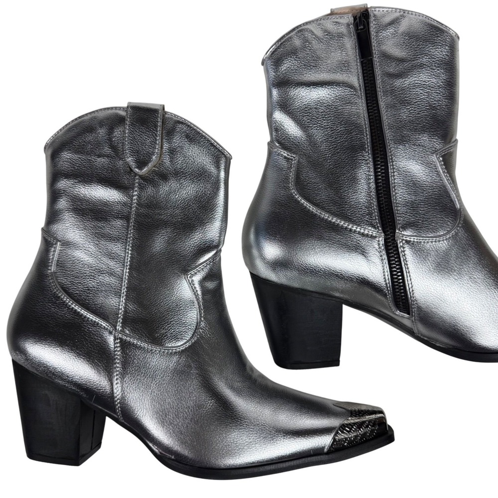 FSJ Silver Metallic Ankle Booties